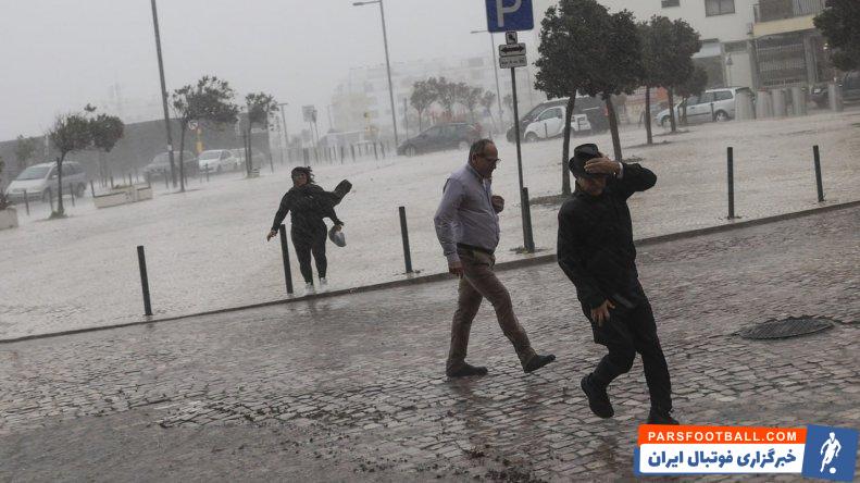 رئال مادرید ؛ ‏بارش باران سیل‌آسا در شهر براگای پرتغال قبل از دیدار با رئال مادرید