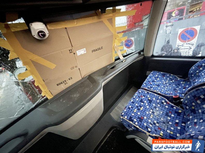 برست ؛ حمله هواداران مون پلیه به اتوبوس هواداران برست با سنگ 