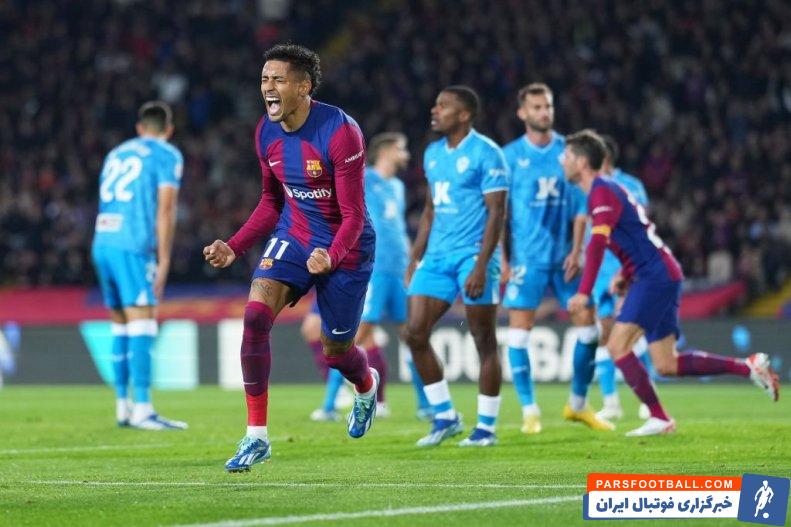 بارسلونا ؛ خوشحالی شدید رافینیا از گلزنی برای بارسلونا در دیدار با آلمریا 