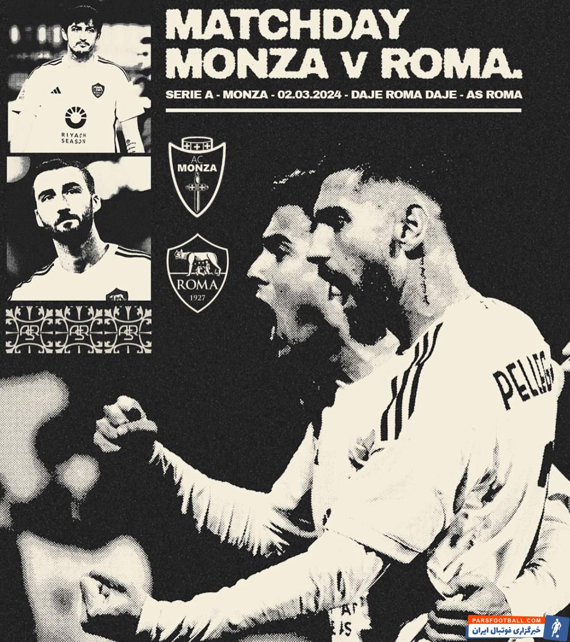 رم ؛ تصویر سردار آزمون روی پوستر باشگاه رم برای دیدار برابر مونزا