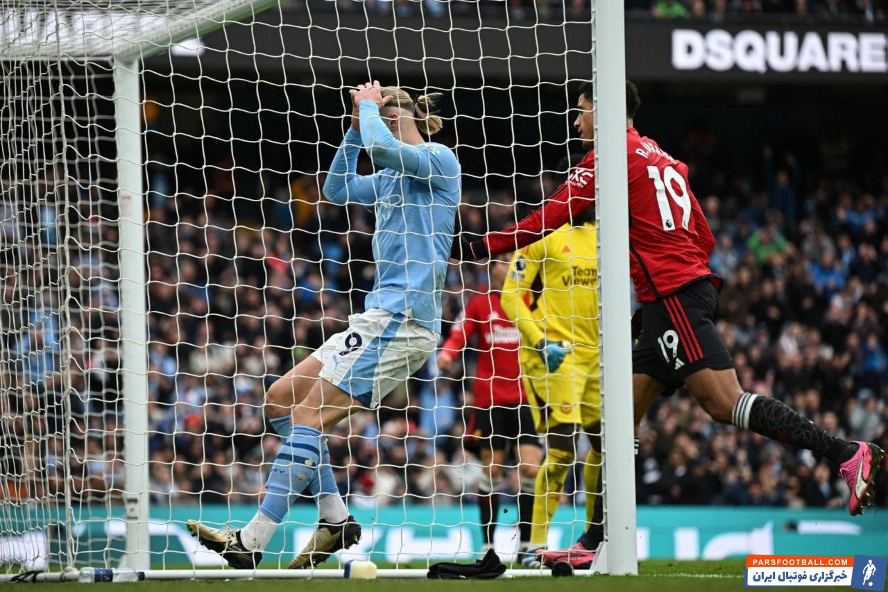 منچستر ؛ موقعیت سوزی ارلینگ هالند جلوی دروازه خالی منچستریونایتد