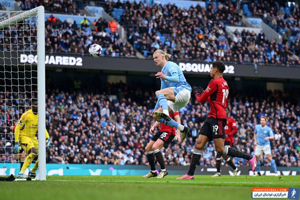 منچستر ؛ موقعیت سوزی ارلینگ هالند جلوی دروازه خالی منچستریونایتد