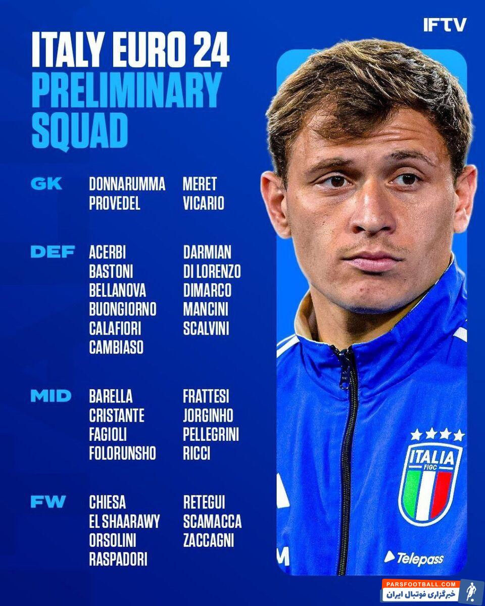 لیست اولیه تیم ملی ایتالیا برای یورو ۲۰۲۴ اعلام شد/ پدیده آرژانتینی در فهرست روبرتو مانچینی