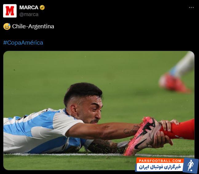 آرژانتین ؛ صحنه خطای گونزالس هافبک آرژانتین بر روی بازیکن شیلی به شکلی جالب