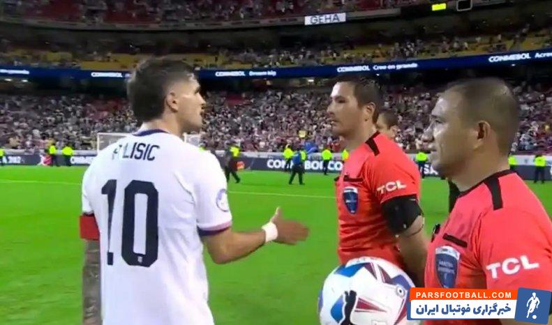 آمریکا ؛ دست ندادن کوین اورتگا داور پرویی بازی اروگوئه-آمریکا با کریستین پولیشیچ 