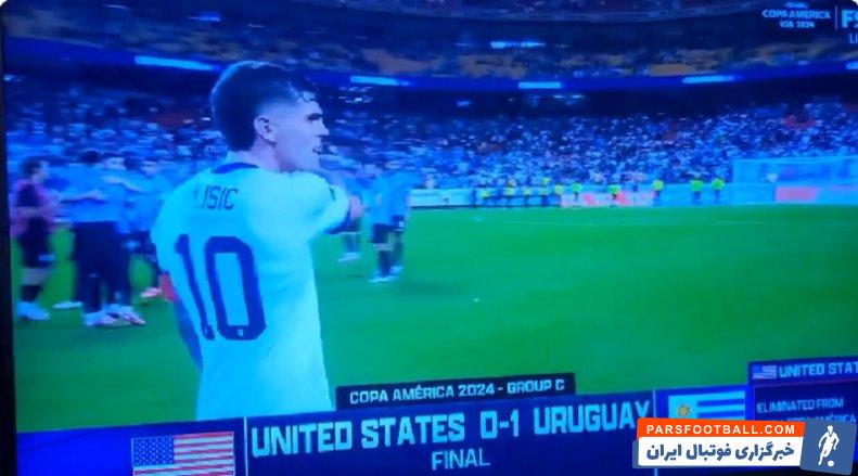 آمریکا ؛ دست ندادن کوین اورتگا داور پرویی بازی اروگوئه-آمریکا با کریستین پولیشیچ