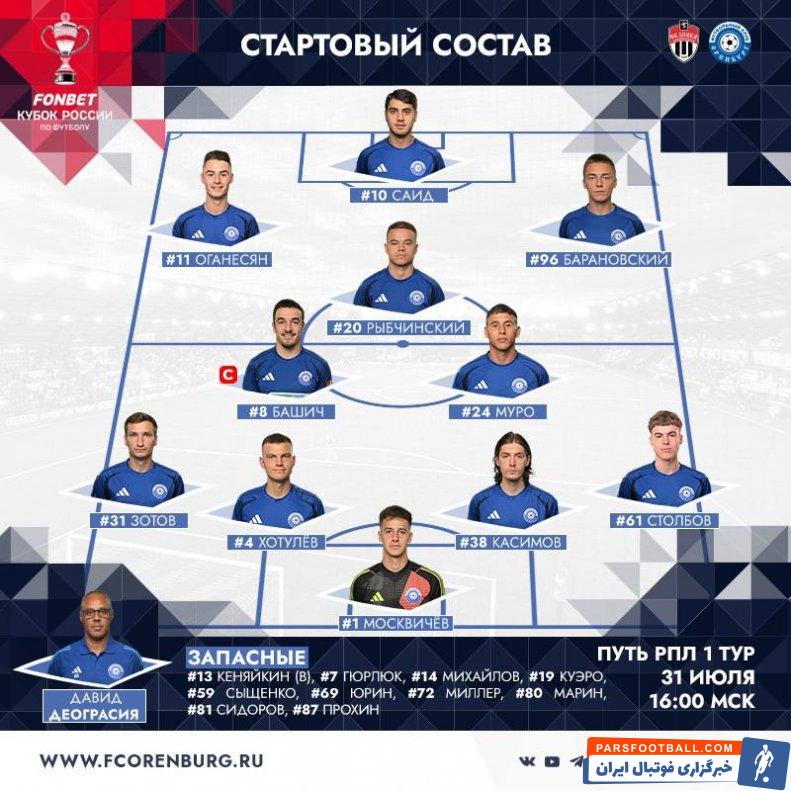 اورنبورگ ؛ سعید سحرخیزان در ترکیب اورنبورگ در دیدار برابر خیمکی 