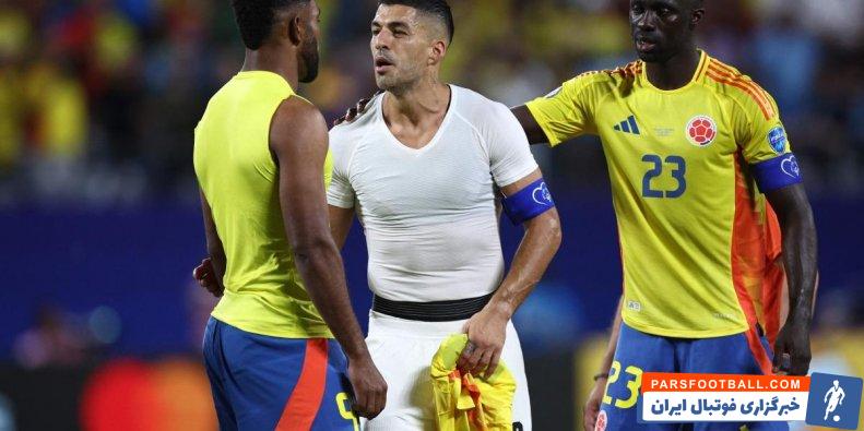 کلمبیا ؛ درگیری سوارز با میگل بورخا در پایان دیدار اروگوئه برابر کلمبیا