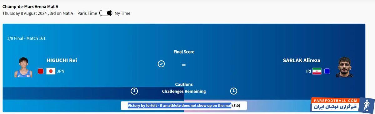 حذف علیرضا سرلک از المپیک پیش از مراسم وزنکشی و ورود به تشک!