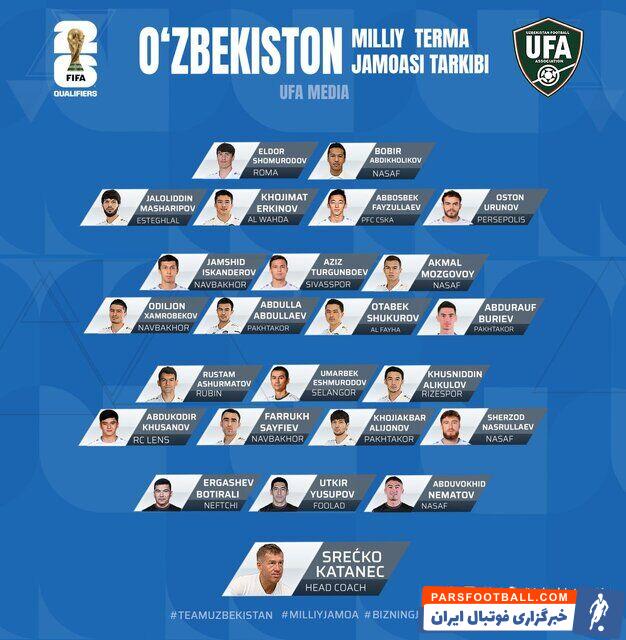 رونمایی از بازیکنان ازبکستان برای دیدار با ایران/ هم اورونوف هست هم ماشاریپوف!