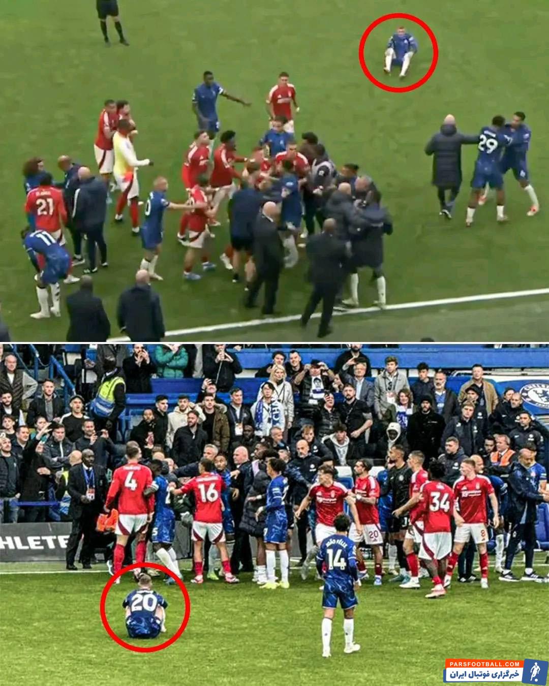 پالمر ؛ کول پالمر و نشستن روی زمین در هنگام درگیری بین بازیکنان چلسی و ناتینگهام