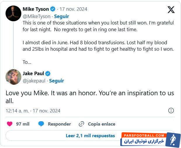 پیام تایسون پس از مسابقه عجیب: نزدیک بود بمیرم!