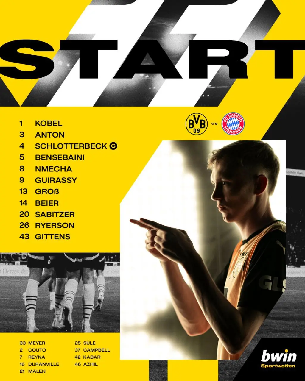 اعلام ترکیب دو تیم دورتموند و بایرن مونیخ