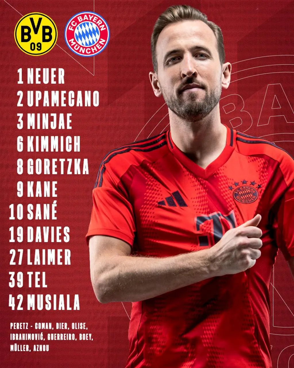 اعلام ترکیب دو تیم دورتموند و بایرن مونیخ