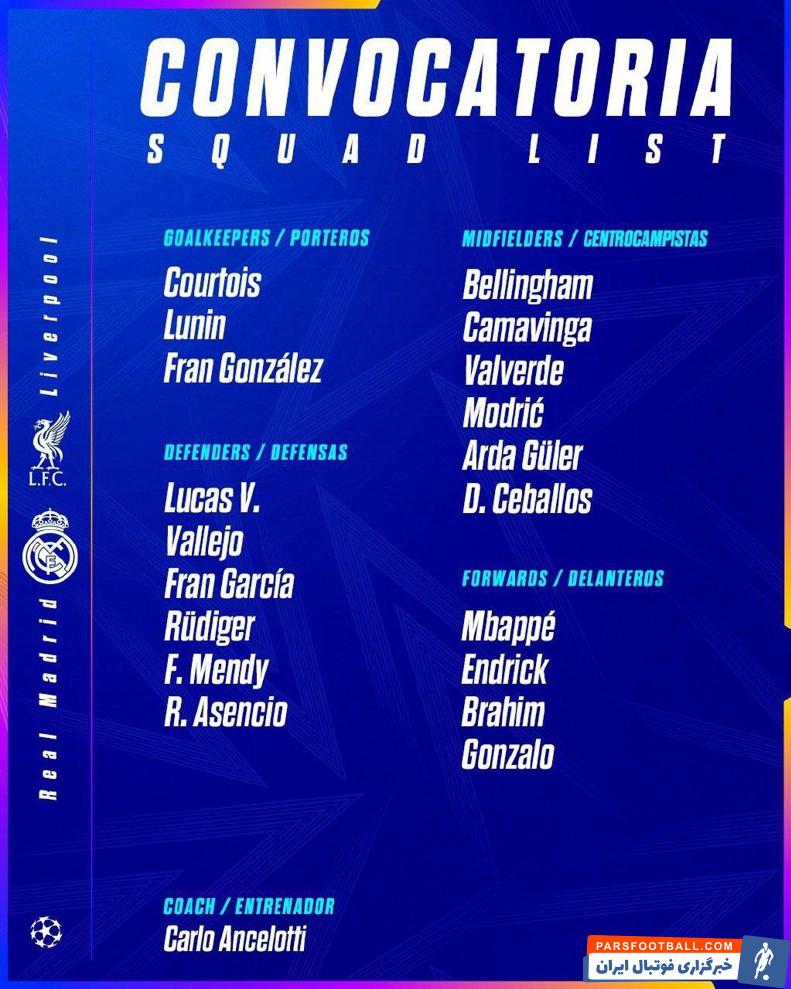 رئال مادرید ؛ وینیسیوس غایب بزرگ فهرست رئال مادرید برای دیدار با لیورپول