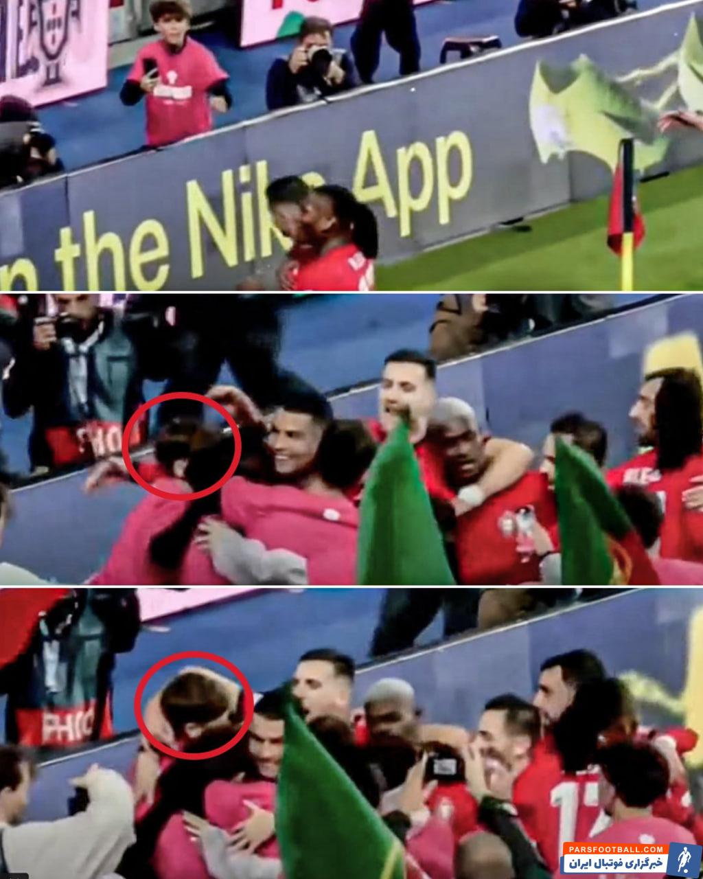 پرتغال ؛ خوشحالی پس از گل توپ‌جمع‌کن‌های پرتغالی استادیوم دی دراگائو کنار بازیکنان