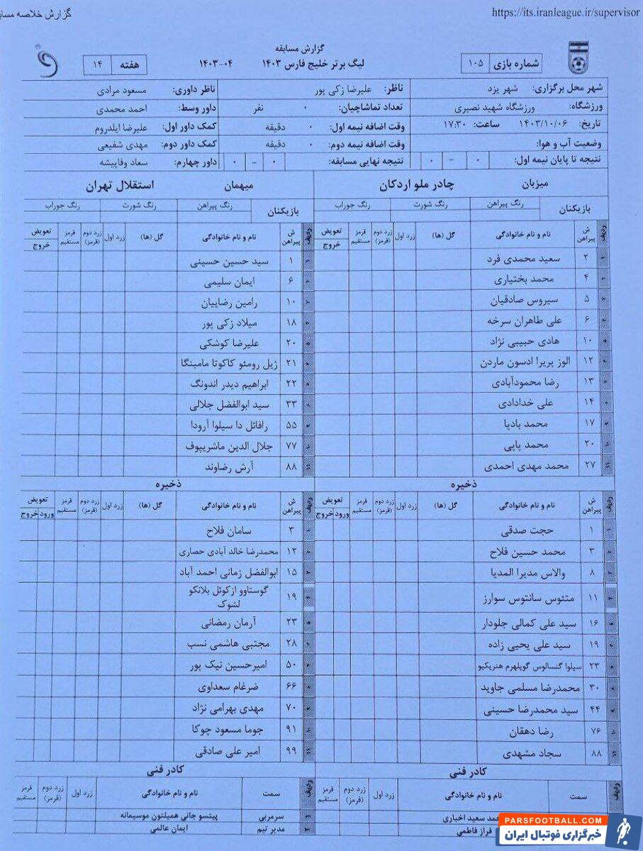 چادرملو - استقلال / گزارش بازی