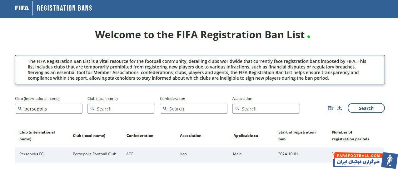پرسپولیس همچنان محروم از نقل و انتقالات فیفا