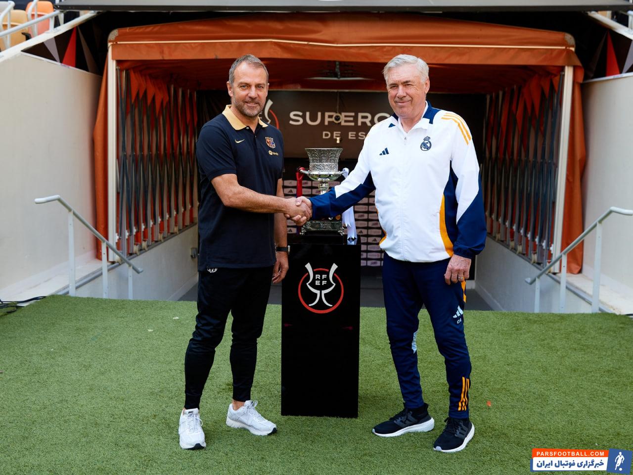 آنچلوتی ؛ دیدار آنچلوتی و هانسی فلیک مربیان رئال مادرید و بارسلونا قبل از سوپرکاپ