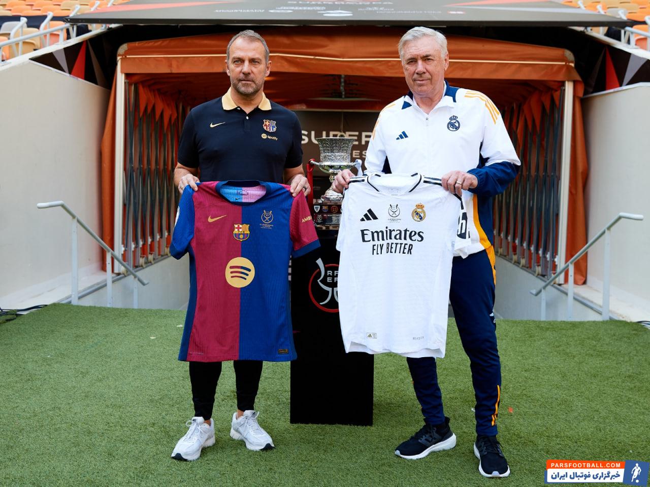 آنچلوتی ؛ دیدار آنچلوتی و هانسی فلیک مربیان رئال مادرید و بارسلونا قبل از سوپرکاپ