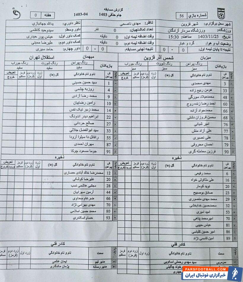 شمس آذر - استقلال / گزارش زنده