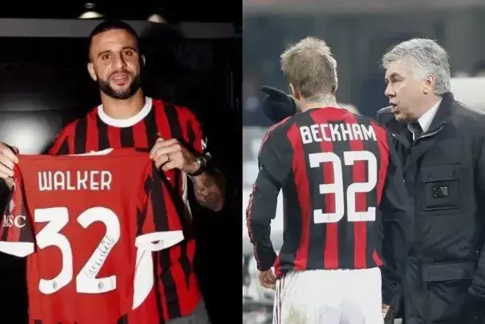 واکر ؛ کایل واکر با شماره پیراهن 32 دیوید بکام در میلان