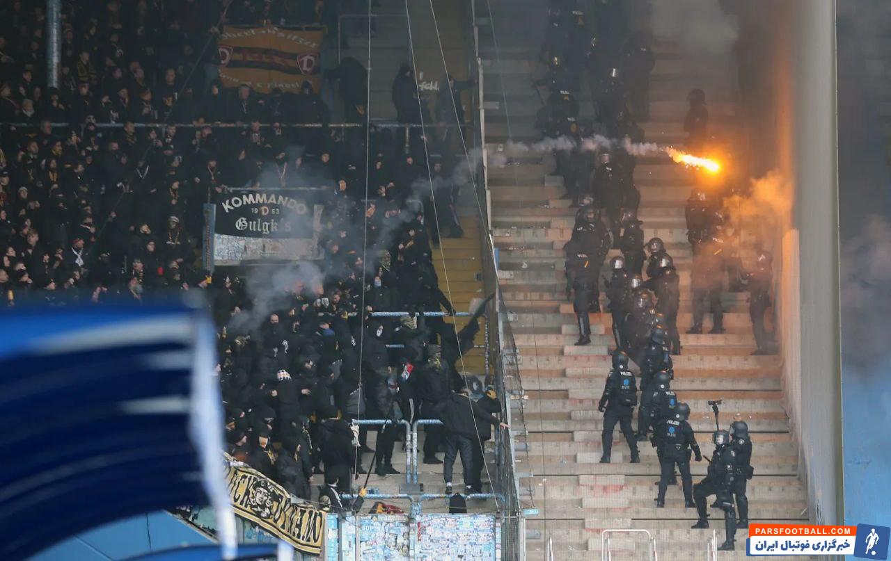 روستوک ؛ درگیری در روی سکو ها در دیدار روستوک و دینامو درسدن