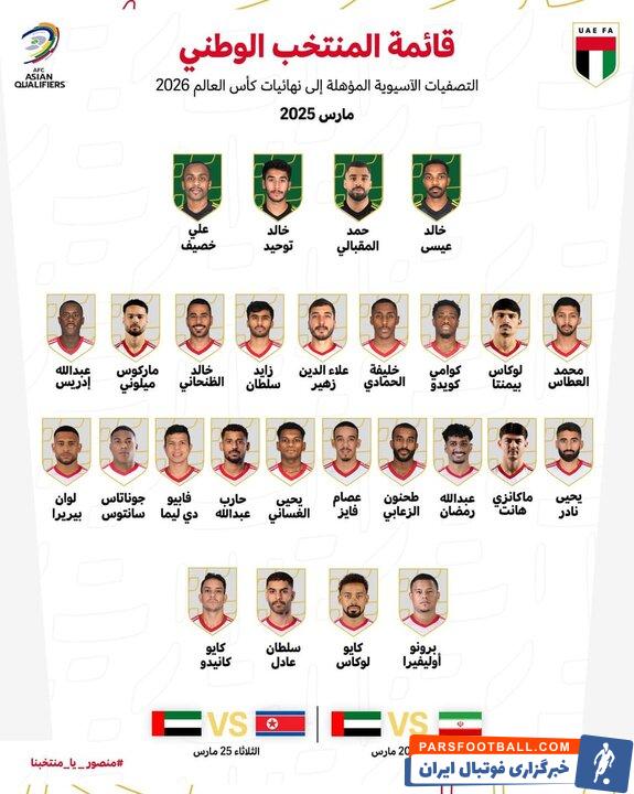 لیست تیم ملی فوتبال امارات برای دیدار برابر ایران اعلام شد