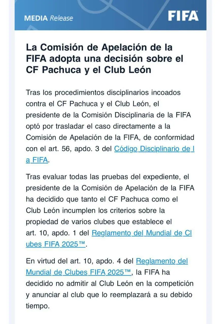 رسمی: حذف تیم مکزیکی از جام جهانی باشگاه‌ها به دلیل نقض قوانین!