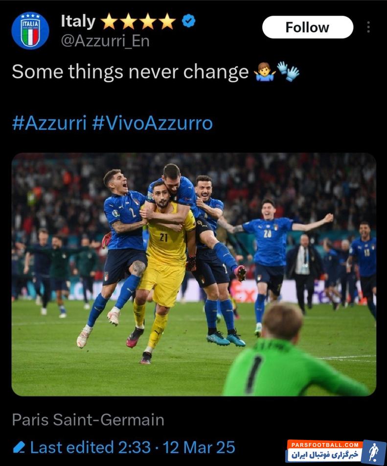 طعنه صفحه رسمی تیم ملی ایتالیا به لیورپول : «بعضی چیزها هرگز تغییر نمی‌کنند.»