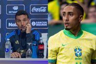 در آغوش گرفتن رافینیا ستاره برزیل از سوی اسکالونی سرمربی آرژانتین