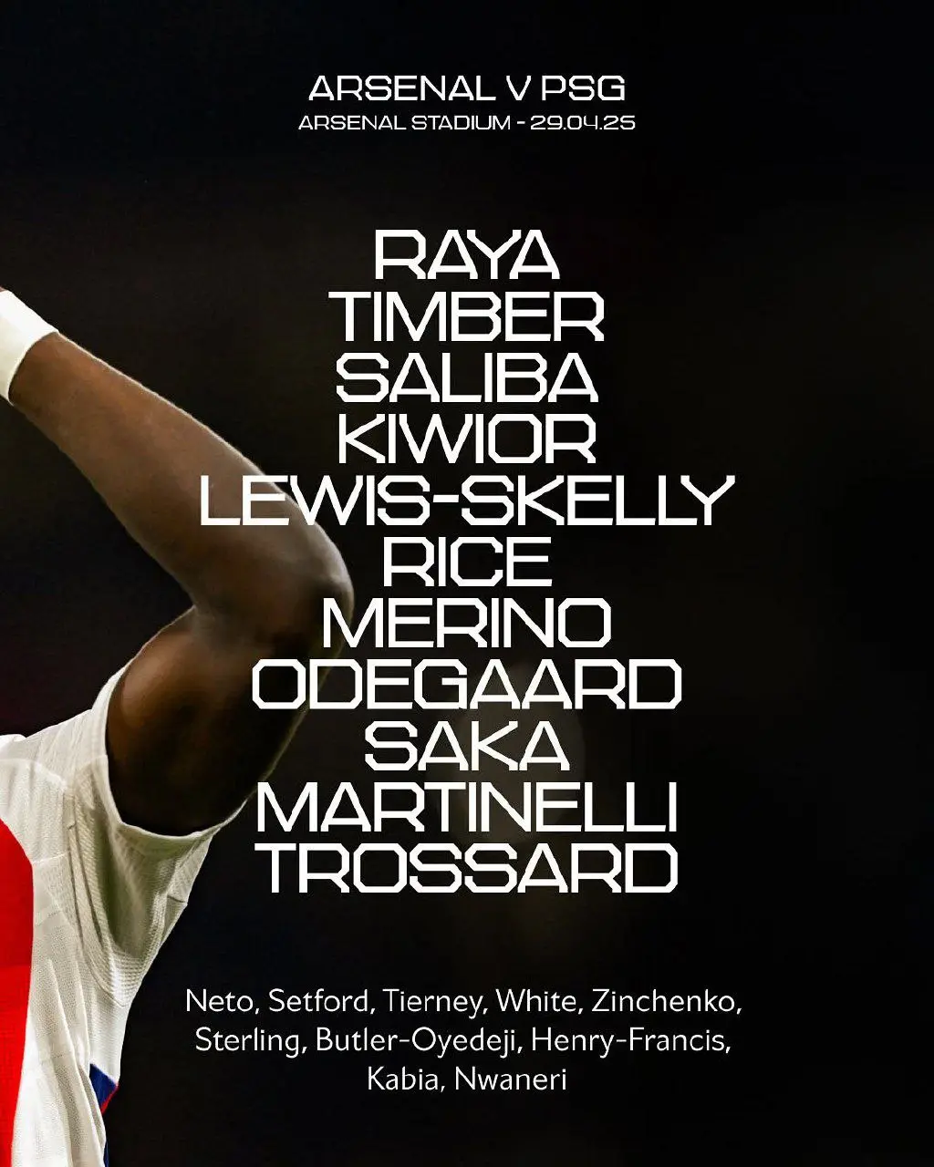 ترکیب آرسنال مقابل پاری سن ژرمن