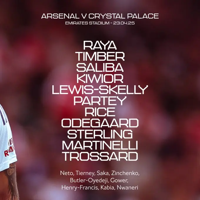 ترکیب آرسنال مقابل کریستال پالاس