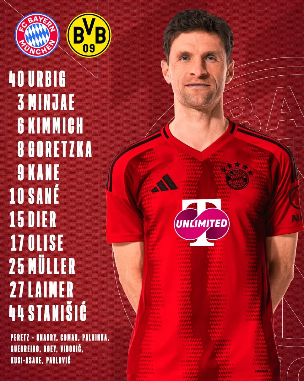 رونمایی از ترکیب دو تیم بایرن مونیخ و دورتموند