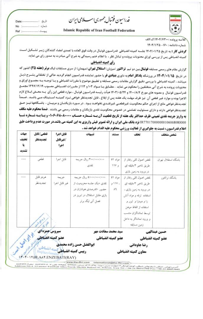 فوری؛ یک امتیاز از چادرملو کسر شد/ صدور حکم محرومیت برای شجاع خلیل زاده