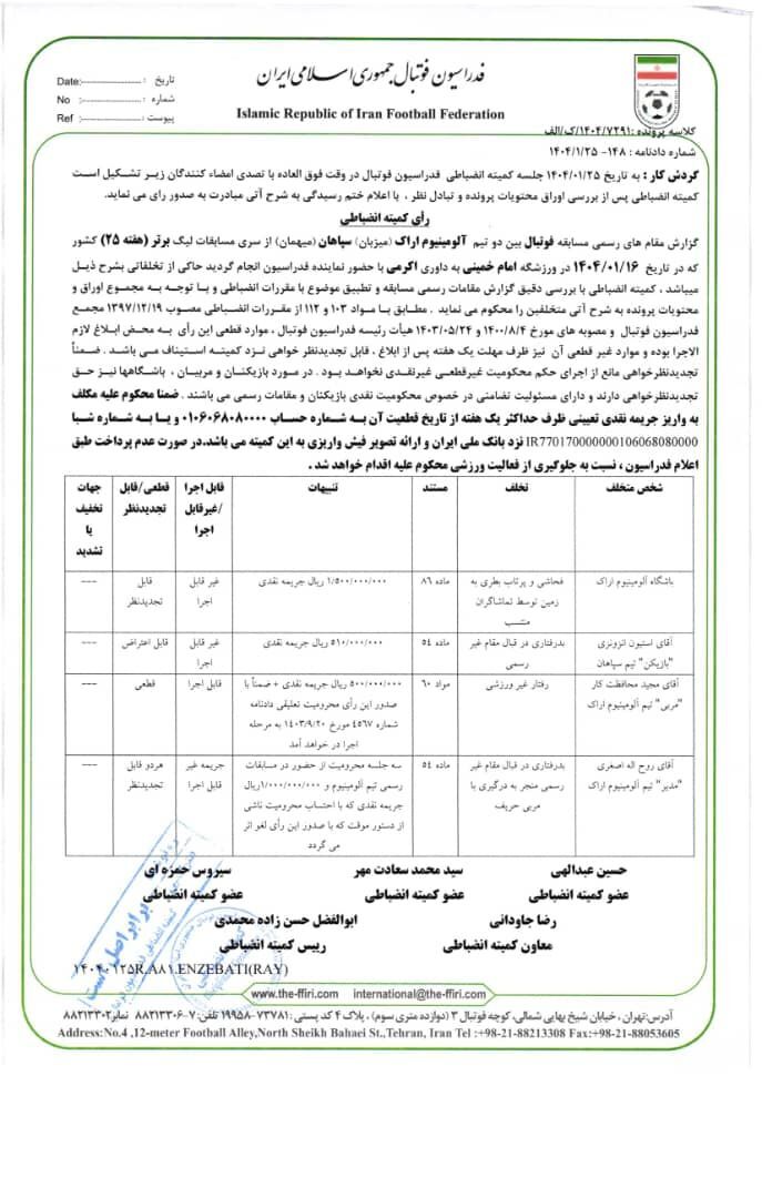 فوری؛ یک امتیاز از چادرملو کسر شد/ صدور حکم محرومیت برای شجاع خلیل زاده