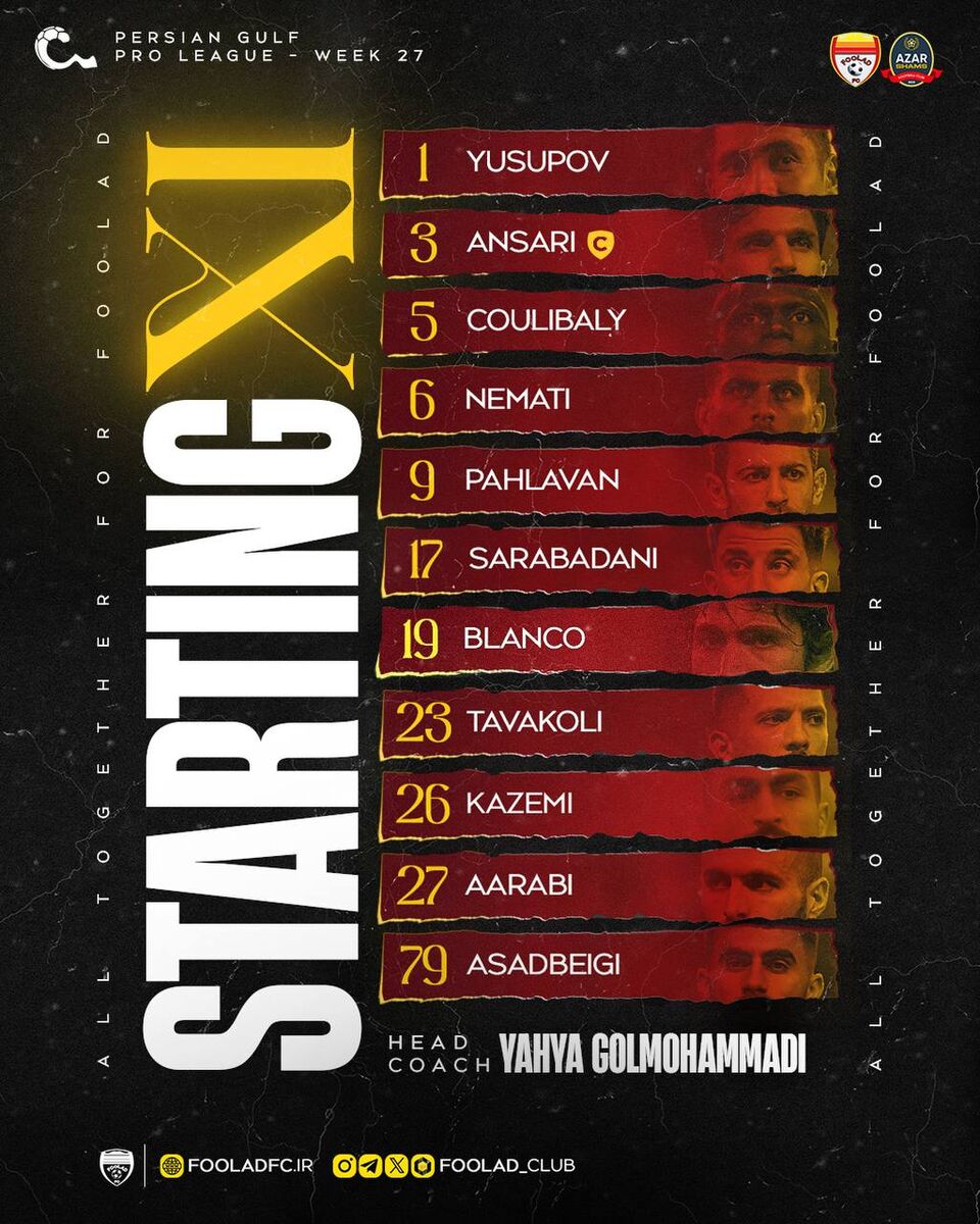 ترکیب فولاد و شمس‌آذر در آخرین جدال هفته