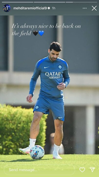 خوشحالی طارمی از بازگشت به تمرینات اینتر؛ مهاجم ایران مقابل بایرن