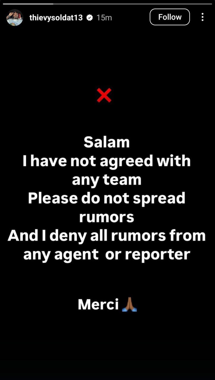 عکس از استوری تیوی بیفوما برای رد شایعات نقل و انتقالاتی