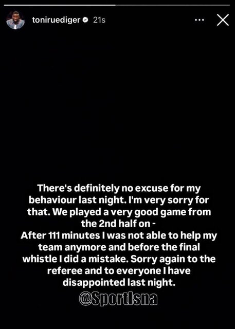 مدافع جنجالی رئال مادرید عذرخواهی کرد + ویدیو رفتار جنجالی رودیگر