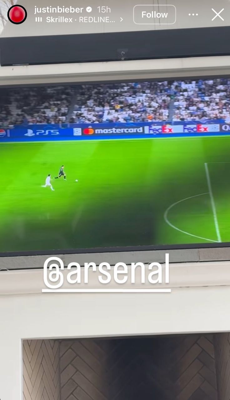 واکنش جاستین بیبر به پیروزی آرسنال مقابل رئال مادرید در لیگ قهرمانان اروپا