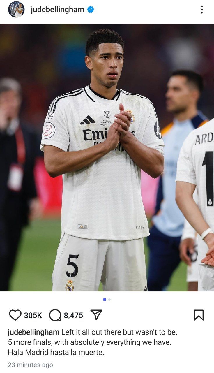 واکنش جود بلینگام به شکست تلخ رئال مادرید مقابل بارسلونا در فینال کوپا دل ری