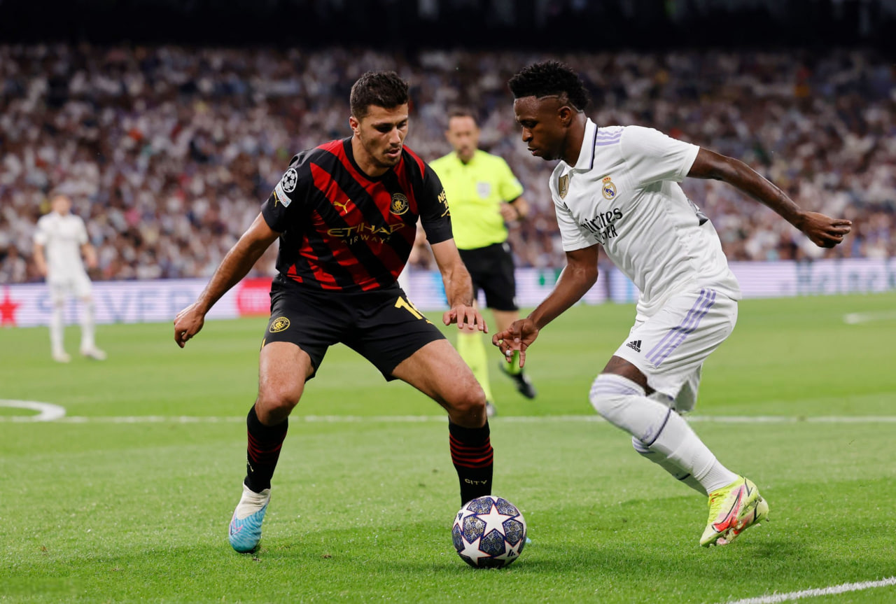 رودری هافبک اسپانیایی و وینیسیوس جونیور مهاجم برزیلی - رئال مادرید - منچسترسیتی