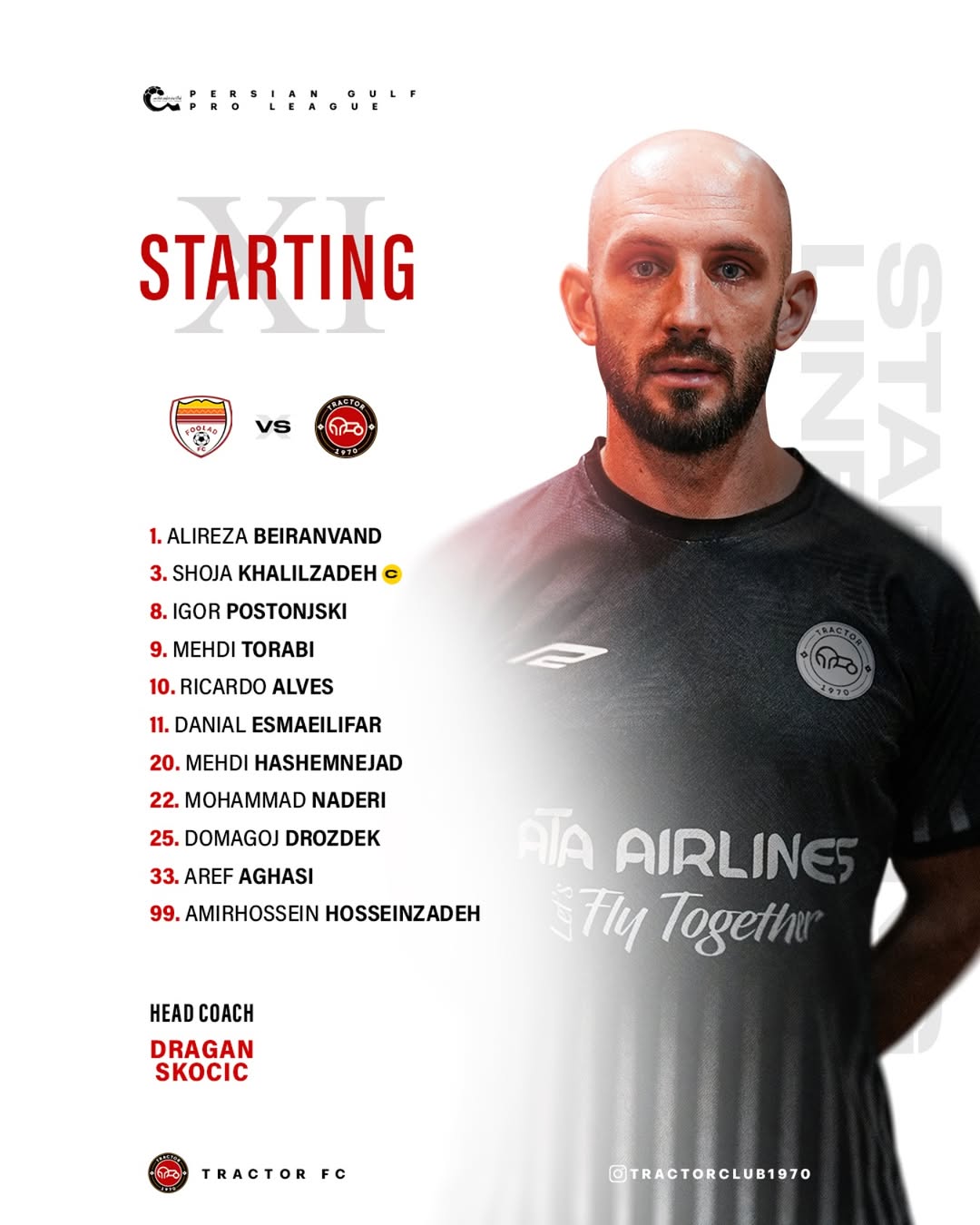 ترکیب تراکتور در بازی برابر فولاد در هفته بیست و دوم لیگ برتر با عکس ایگور پوستونسکی