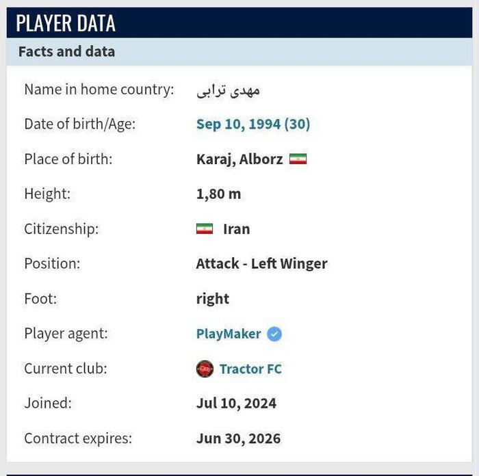 ترابی بازیکن آزاد شد؛ ستاره تراکتور در یک قدمی پرسپولیس + عکس
