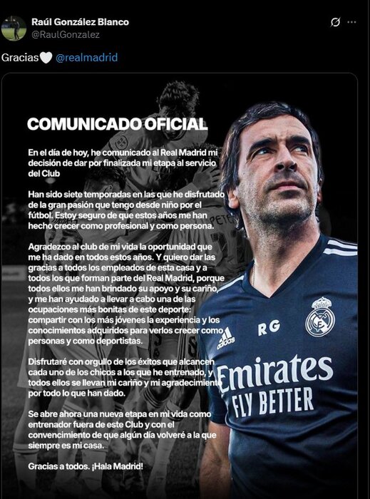 کناره‌گیری رائول از سرمربیگری تیم جوانان رئال مادرید/ دلخوری اسطوره از انتخاب ژابی؟