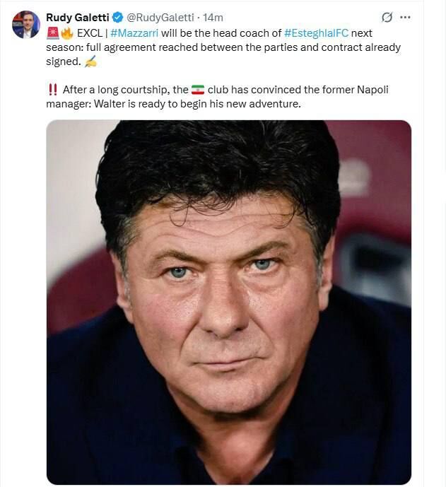 ادعای خبرنگار مطرح ایتالیایی؛ ماتزاری سرمربی فصل بعد استقلال خواهد بود!