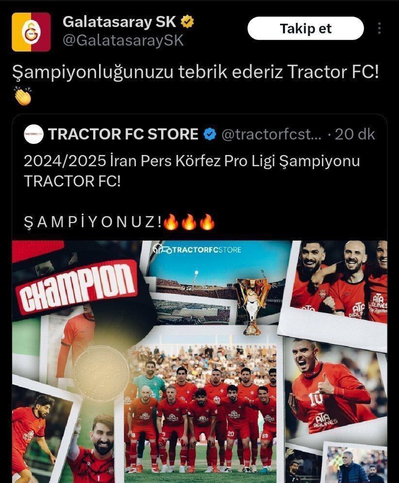 387735 واکنشها به قهرمانی تراکتور؛ از پسر رئیس جمهور تا غول فوتبال ترکیه! +عکس