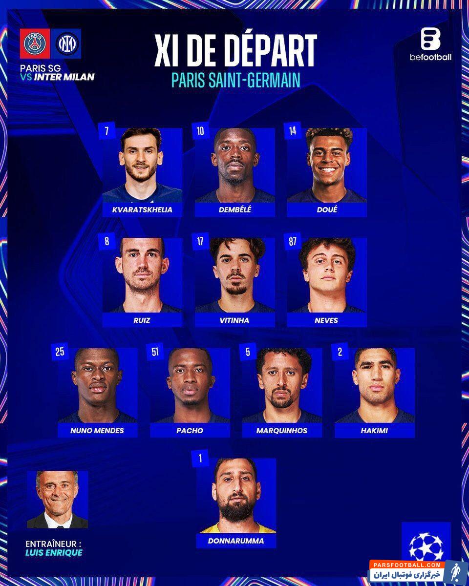 پاری‌ سن‌ ژرمن ترکیب خود را برای دیدار مقابل اینتر در فینال اعلام کرد