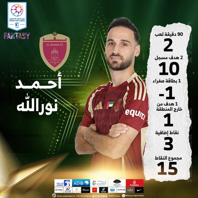 نوراللهی بهترین بازیکن الوحده امارات شد